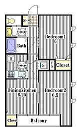 フォレスト松が丘 2DKの間取図画像