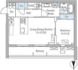 モクシオンプレミアム四谷大京町 1LDKの間取図画像
