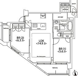 カスタリア麻布十番 2LDKの間取図画像