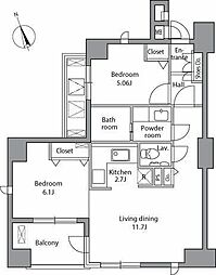 レジディア自由が丘 2LDKの間取図画像