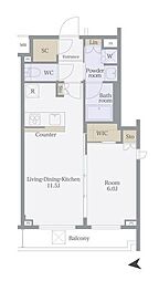 AXAS南蒲田アジールコート 1LDKの間取図画像