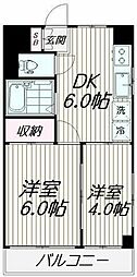 コーポエトワール 2DKの間取図画像