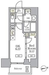 ザ・ライオンズフォーシア文京湯島 1DKの間取図画像