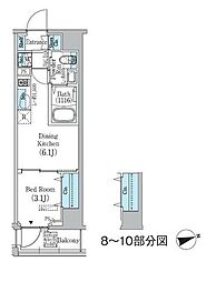 PrimeBliss東中野駅前 1DKの間取図画像