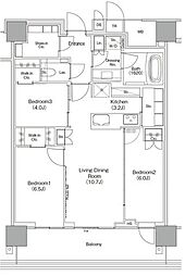 自由が丘ミューズスクエア ザ レジデンス 3LDKの間取図画像