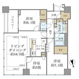 白金ザ・スカイ西棟 3LDKの間取図画像