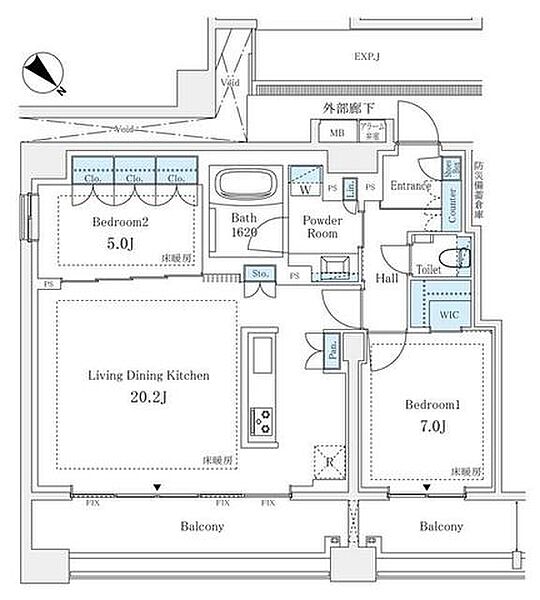 イニシア築地レジデンス 1204｜東京都中央区築地７丁目(賃貸マンション2LDK・12階・75.80㎡)の写真 その2