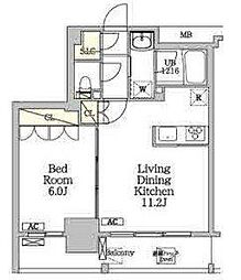 ジオエント白金台 2階1LDKの間取り