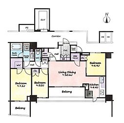 ドレッセ世田谷桜 9階3LDKの間取り