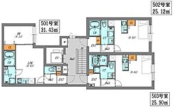 ルオーレ文京本駒込 5階ワンルームの間取り