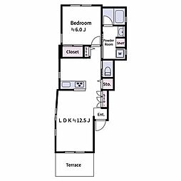 白金台3 1階1LDKの間取り