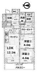 シティコート目黒 1階2LDKの間取り