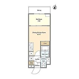 サニバス飯田橋 1階1DKの間取り