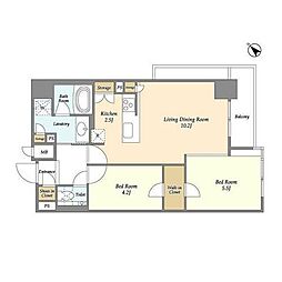 ライトテラス蔵前 12階1SLDKの間取り