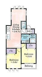 AILIビル 1階2LDKの間取り