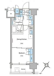 ルフォンプログレ西大井プレミア 8階1DKの間取り
