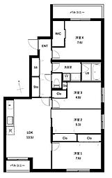 クールブラン西荻窪 5階4LDKの間取り