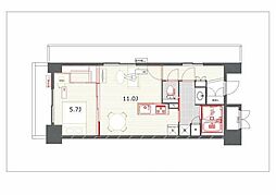 プライムアーバン目黒リバーフロント 9階1LDKの間取り