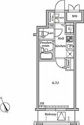 レジディア広尾2 3階1Kの間取り
