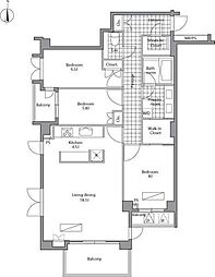 レジディア御殿山 3階3LDKの間取り