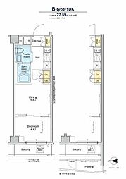 プラウドフラット品川大井町 3階1DKの間取り