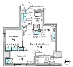 アスマチメゾン両国 1-402 4階2LDKの間取り