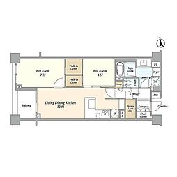 ブランズ牛込柳町 3階2LDKの間取り
