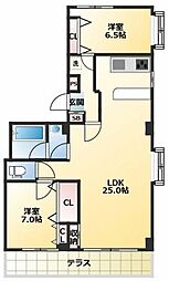 グランドキャッスル学芸大 1階2LDKの間取り
