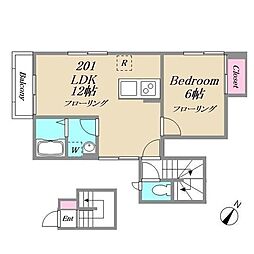 ＲＨＥＩＮＧＯＬＤ 2階1LDKの間取り