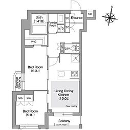 コンフォリア・リヴ東中野 3階2LDKの間取り