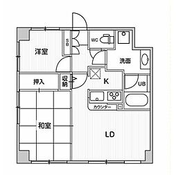 アエラス石川台 3階2LDKの間取り