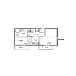 ブルロック大鳥居 2階1LDKの間取り