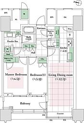 パークコート文京小石川ザタワー 22階2LDKの間取り