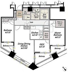 新宿アインスタワー 1803 18階2SLDKの間取り