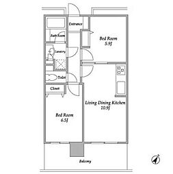 プラザタワー勝どき 22階2LDKの間取り