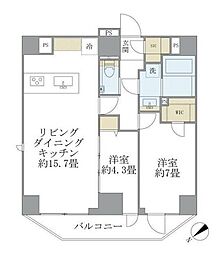 ルネサンス赤坂プレミアムコート 6階2LDKの間取り
