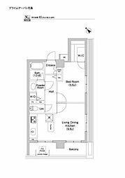 プライムアーバン月島 1DKの間取図画像