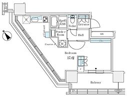 ブリリアタワー浜離宮 708 7階ワンルームの間取り
