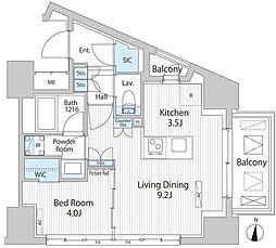 グランシエル南青山 1LDKの間取図画像