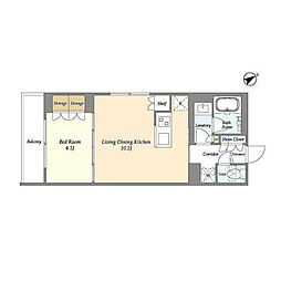 ウェルスクエアイズム恵比寿 1LDKの間取図画像