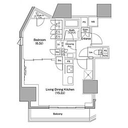 ザ・パークハビオ麻布十番 1LDKの間取図画像