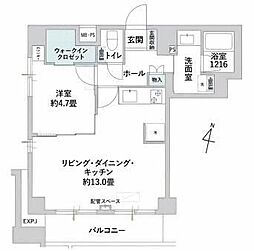 コスモ桜木町グランポール 1LDKの間取図画像