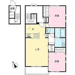 仮称）Novガーデンハウス谷田部　Ｆ棟 2階2LDKの間取り