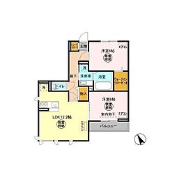 Fleur　B 2階2LDKの間取り