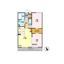 つくばエクスプレス みどりの駅 徒歩18分の賃貸アパート 1階2LDKの間取り