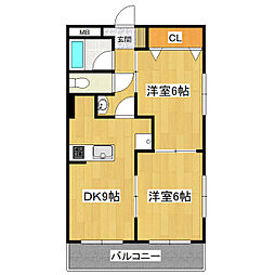 観音台オークマンション 2DKの間取図画像