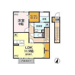 シュタットみどりのD 1LDKの間取図画像