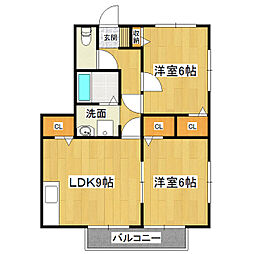 サンガーデン宮本E 2LDKの間取図画像
