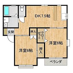 キャッスルハイムB 2DKの間取図画像