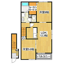 トップヒルズB 2LDKの間取図画像